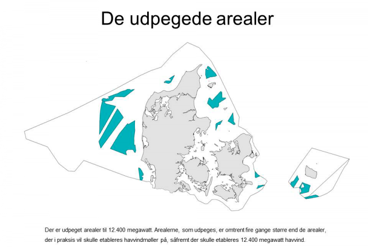  Kartet viser områder utpekt for havvindmølleparker i Danmark pr. 2019. Kartkilde: https://ens.dk/